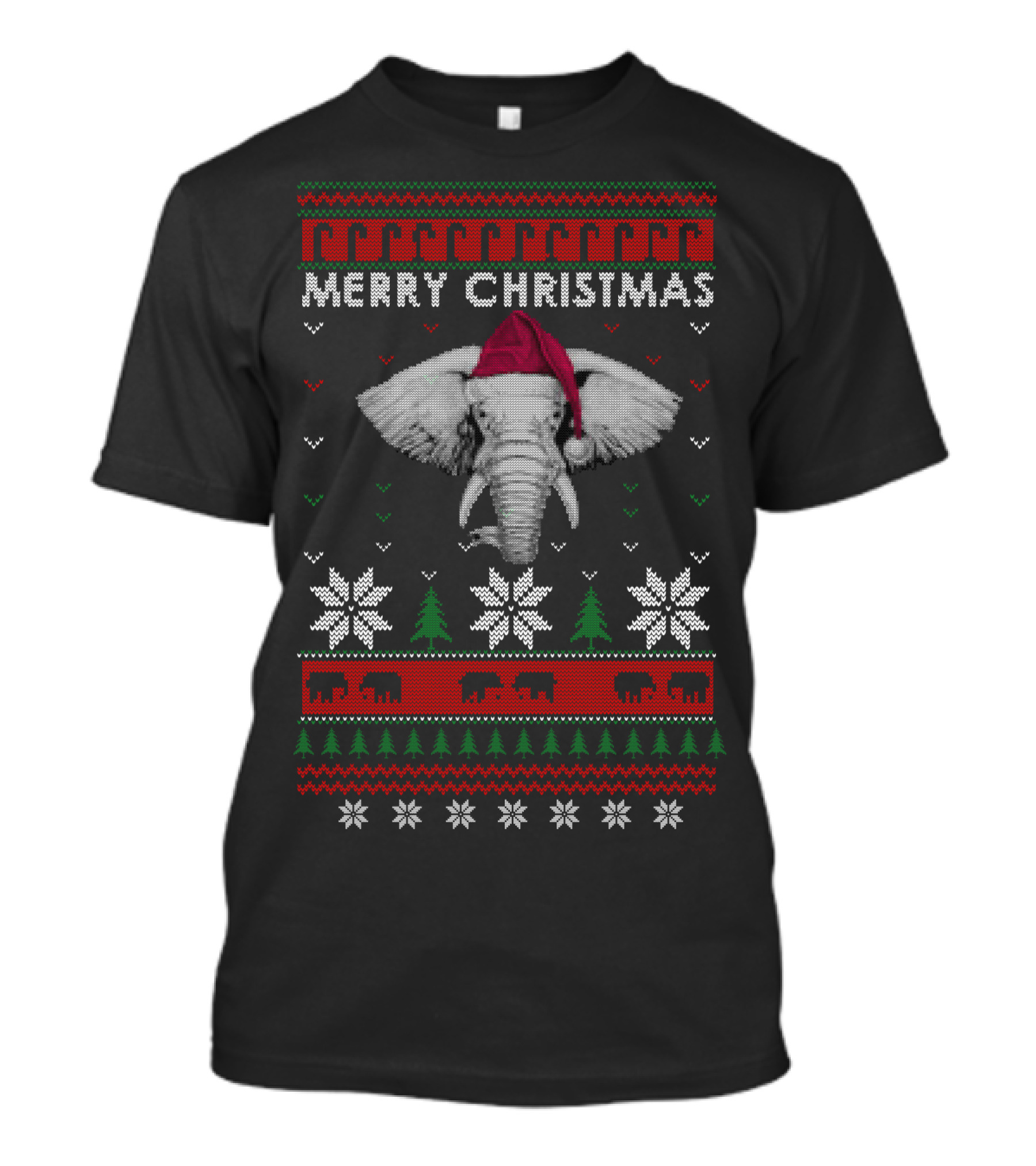 Merry Christmas Elephants Santa Hat Ugly T-Shirt