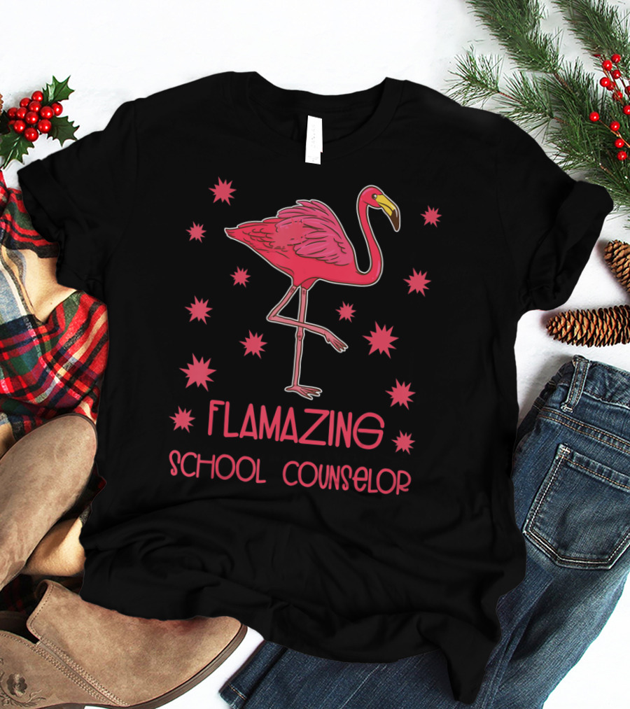 Flamazing School Counselor Pink Flamingo Appreciation T-Shirt