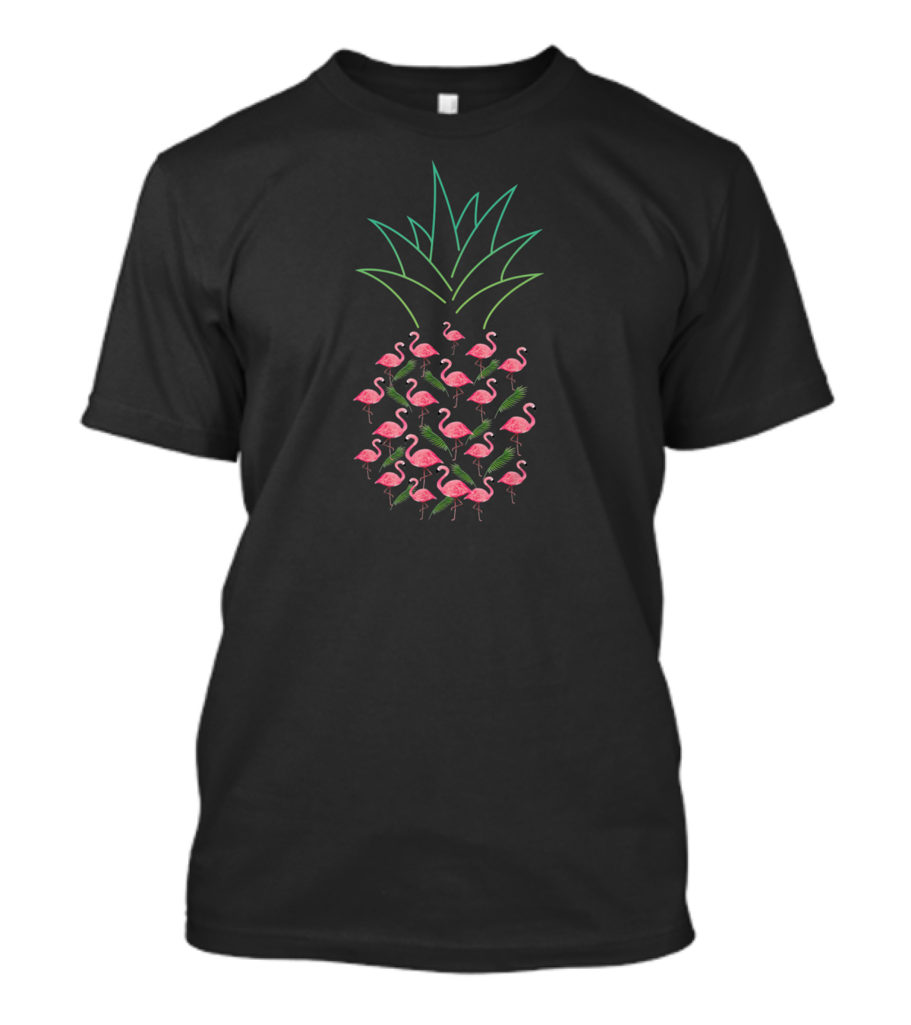 Pineapple Flamingo Pattern With Pink Flamingos And Green Leaves T-Shirt