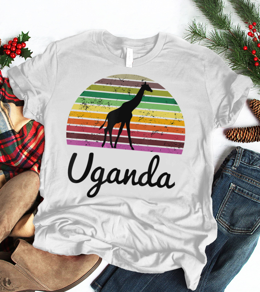 Uganda Giraffe Vintage Sunset Safari T-Shirt