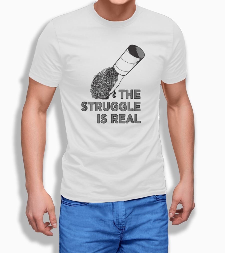 The Struggle Is Real Funny Hedgehog with Cup on Head T-Shirt