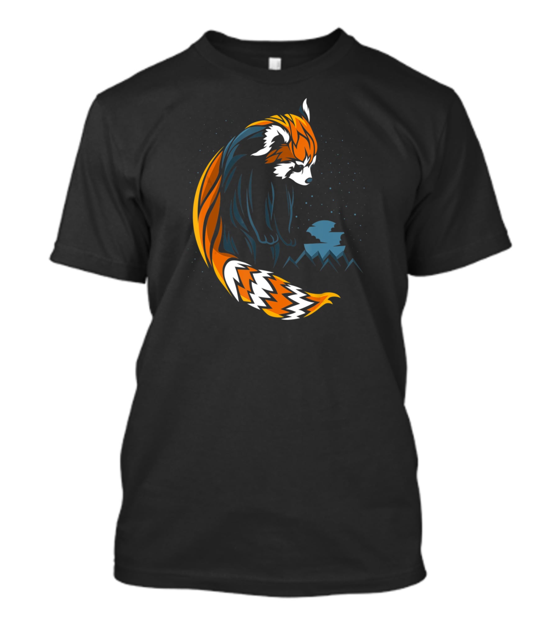 Red Panda Tattoo Style With Mountains And Night Sky T-Shirt