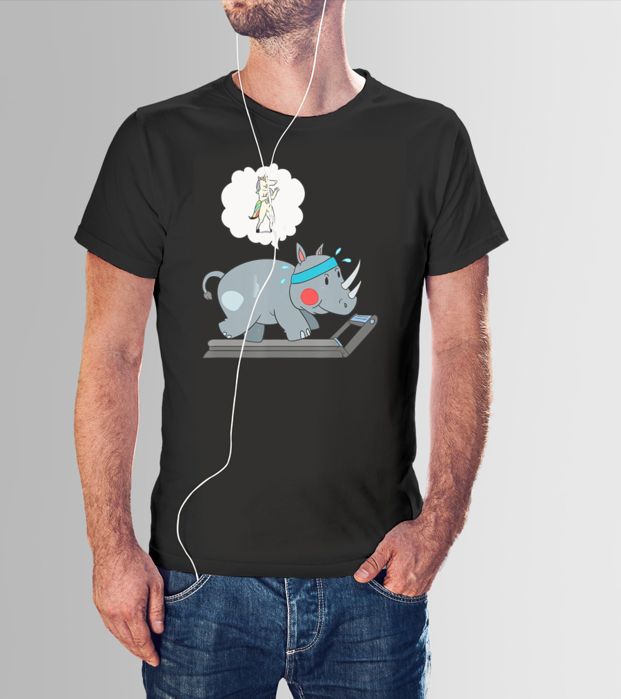 Rhino Running Cardio Unicorn Dream Funny Fitness T-Shirt