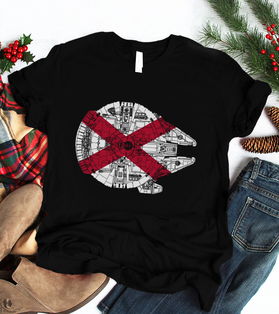 Alabama Flag Overlaid On The Millennium Falcon T-Shirt