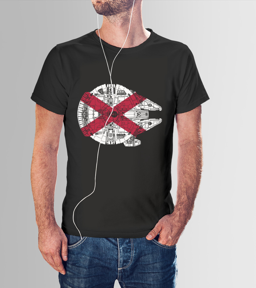 Alabama Flag Overlaid On The Millennium Falcon T-Shirt