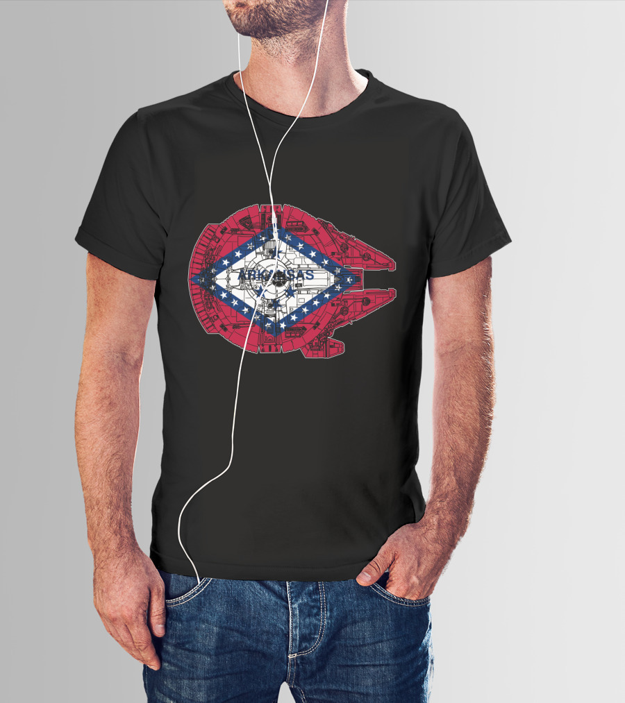 Arkansas Flag Overlaid On Millennium Falcon T-Shirt
