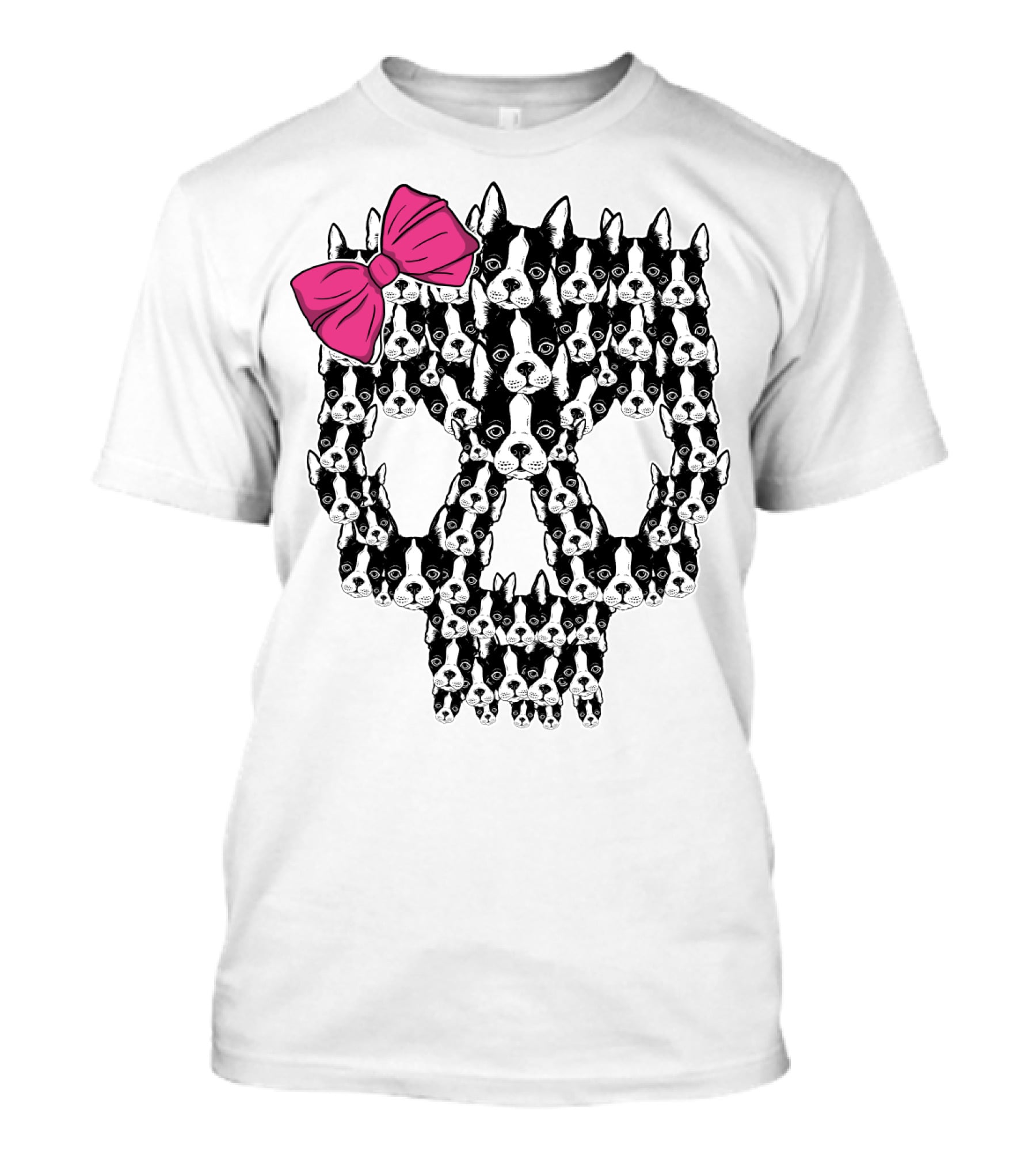 Boston Terrier Skull Pink Bow T-Shirt