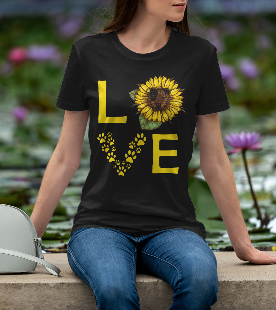 Love Bullterrier Sunflower Paw Prints T-Shirt