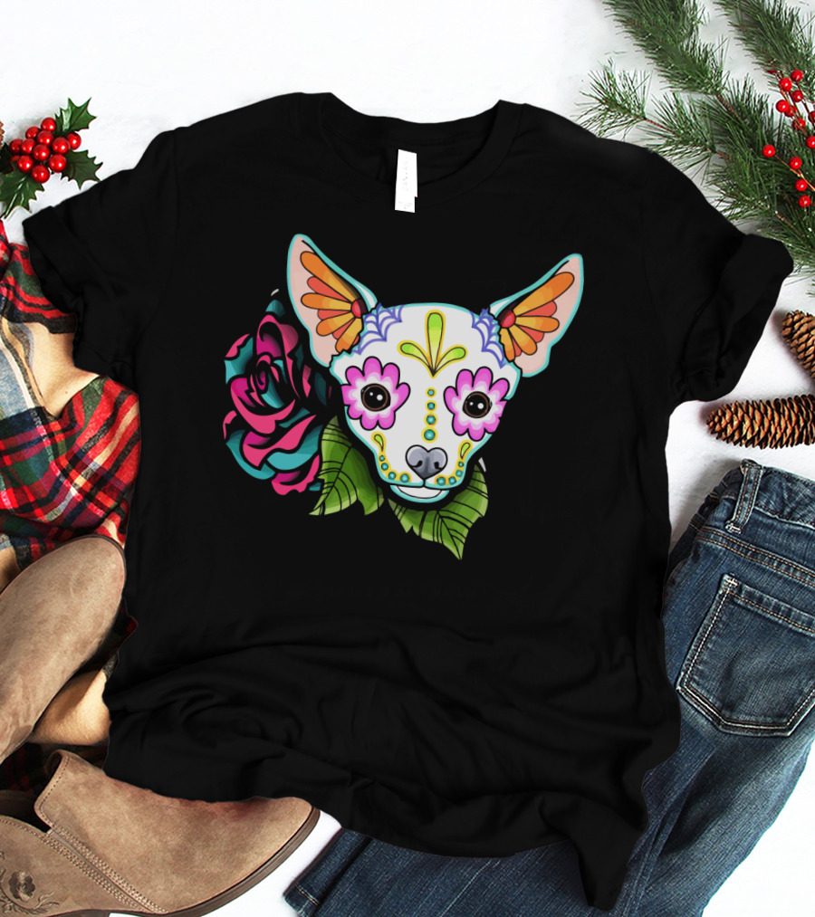 Dead Chihuahua Neon Sugar Skull Rose T-Shirt