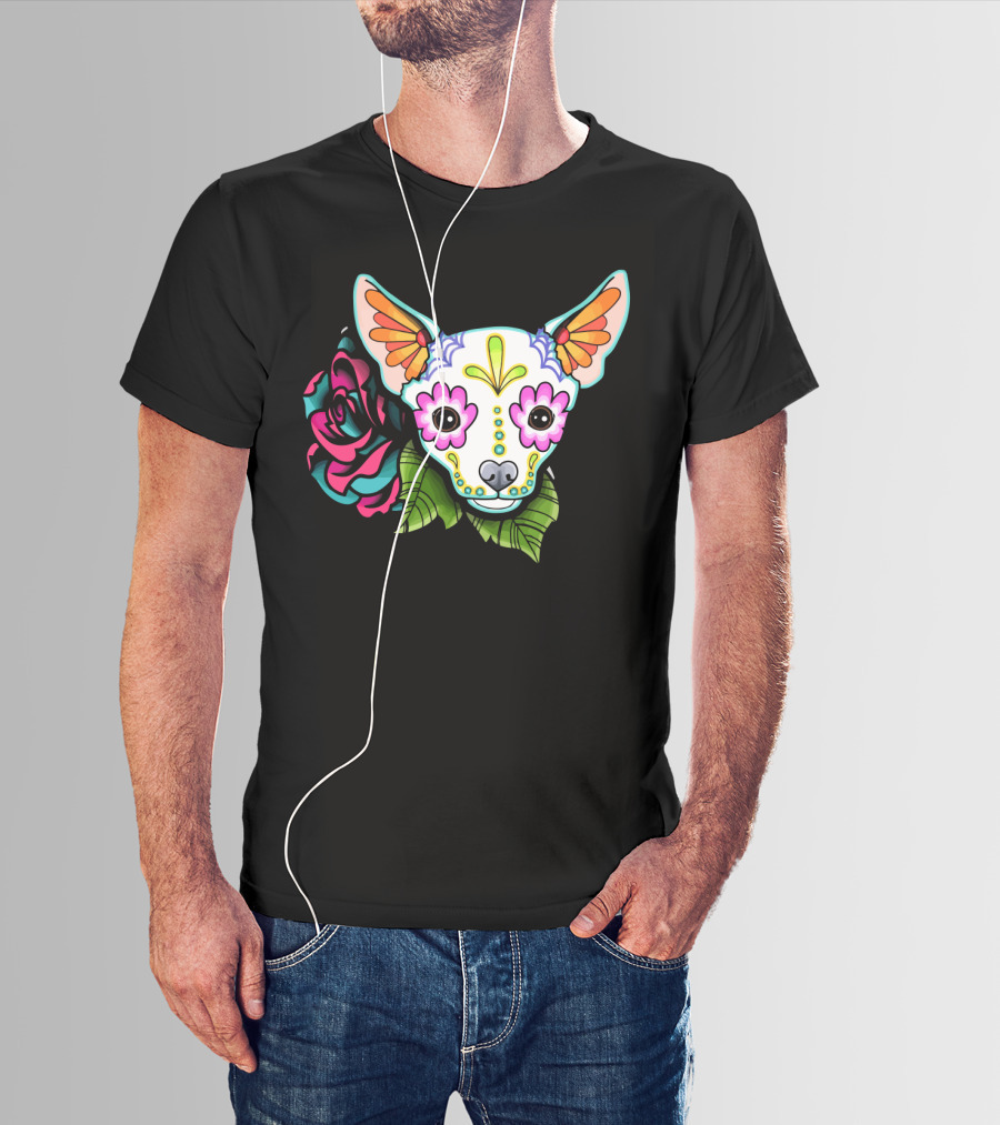 Dead Chihuahua Neon Sugar Skull Rose T-Shirt