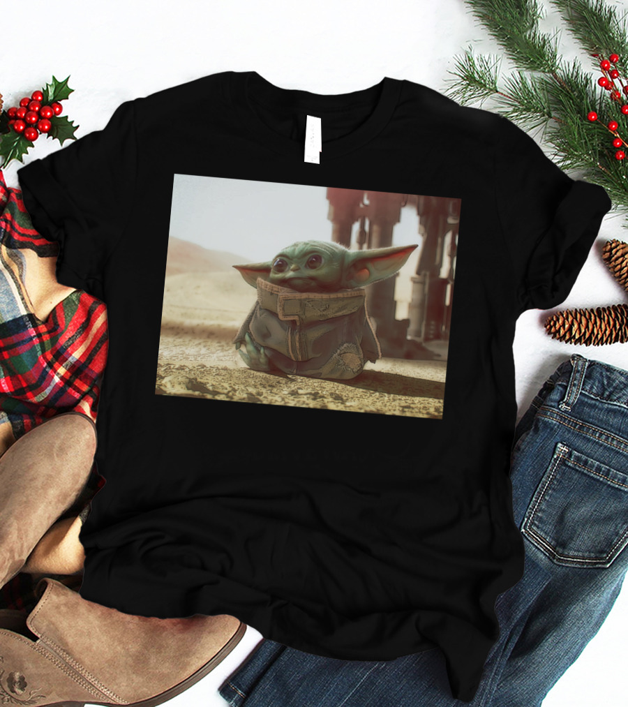 The Child Square Mandalorian Baby Yoda On Tatooine Desert T-Shirt