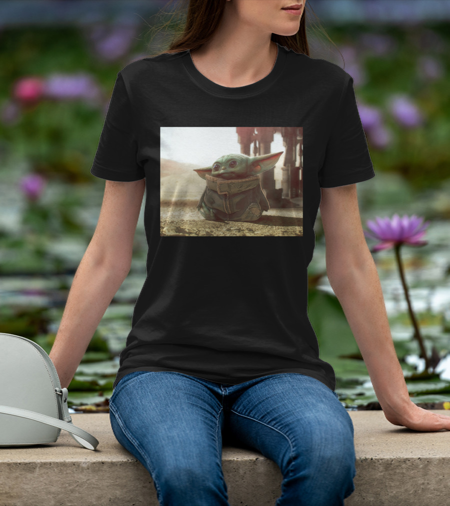 The Child Square Mandalorian Baby Yoda On Tatooine Desert T-Shirt