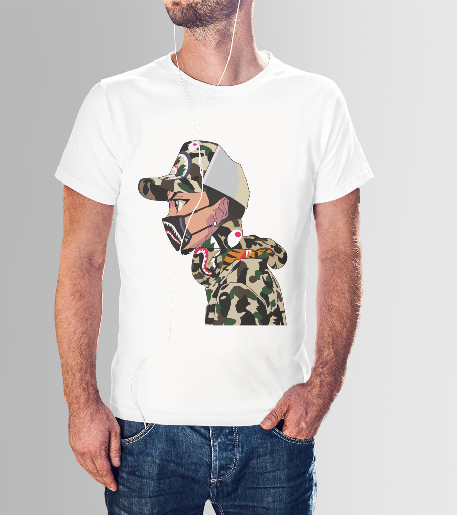 The Boondocks GT Camo Shark Face Mask Hat Hoodie Anime T-Shirt