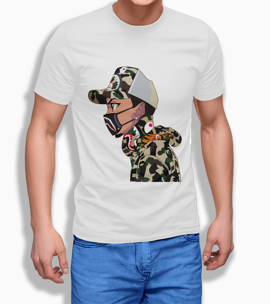 The Boondocks GT Camo Shark Face Mask Hat Hoodie Anime T-Shirt