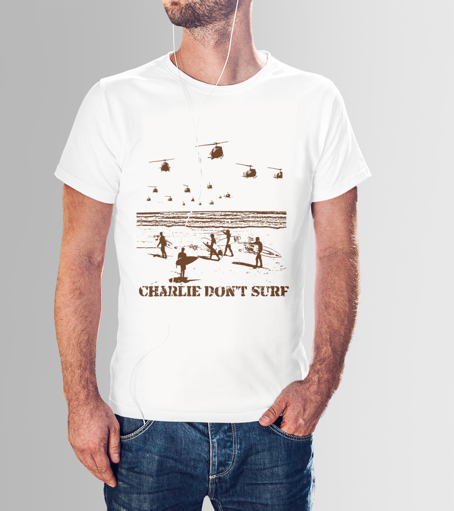 03 Apocalypse Now Charlie Don't Surf Helicopters And Surfers Gold T-Shirt