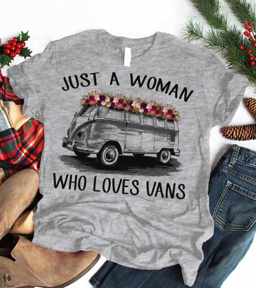 Just A Woman Who Loves Vans Vintage Style With Floral Accents T-Shirt