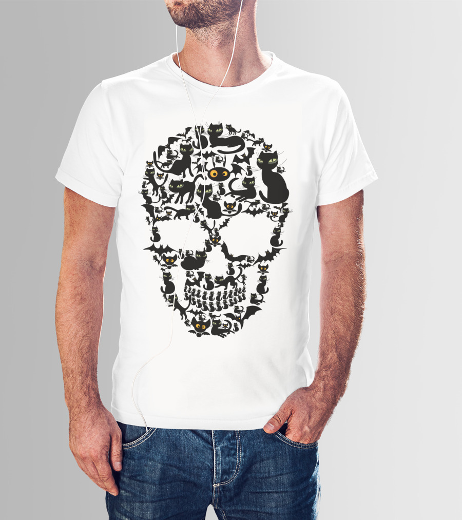 Skull Cats Black Cats And Bats Pattern SK01 T-Shirt