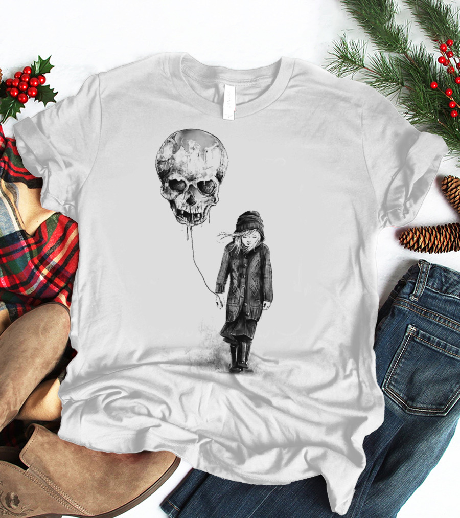 Skull Balloon Drifting With Somber Child T-Shirt