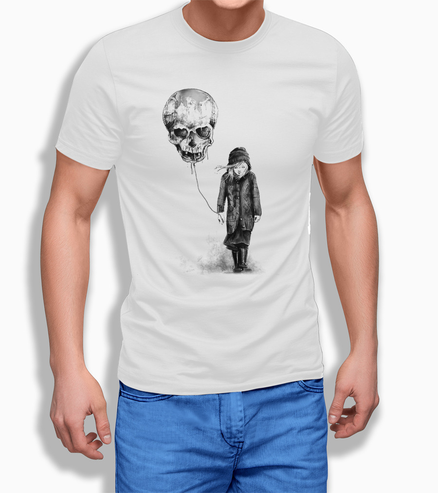 Skull Balloon Drifting with Somber Child T-Shirt