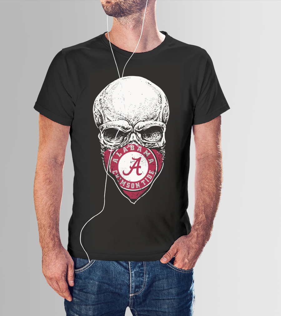 Alabama Crimson Tide A Logo Skull Face Mask T-Shirt