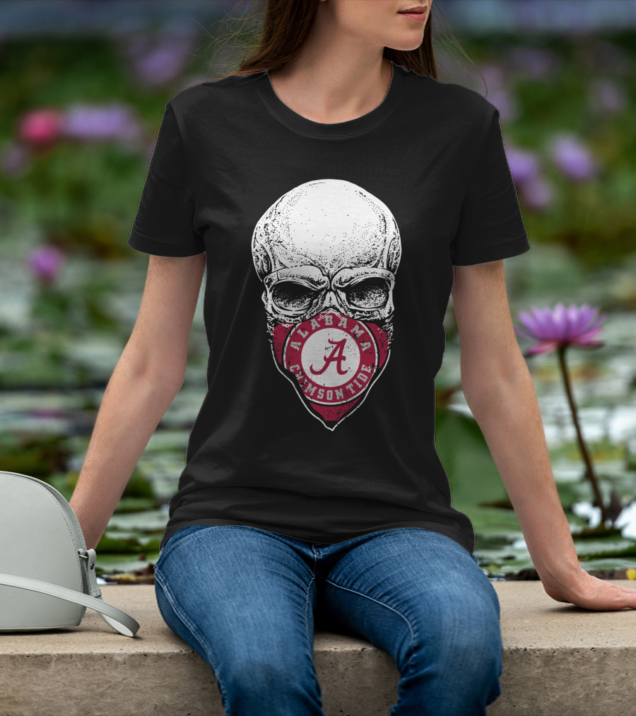 Alabama Crimson Tide A Logo Skull Face Mask T-Shirt