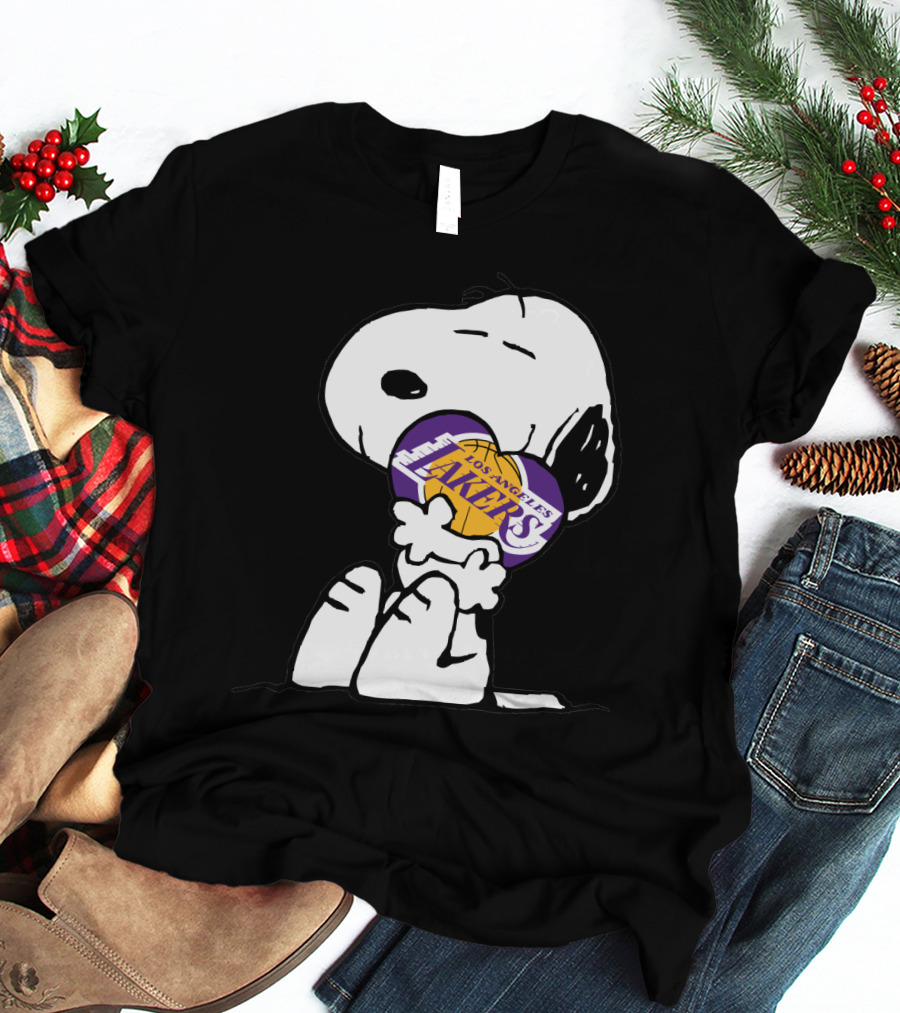 Snoopy Hugging Los Angeles Lakers Basketball T-Shirt