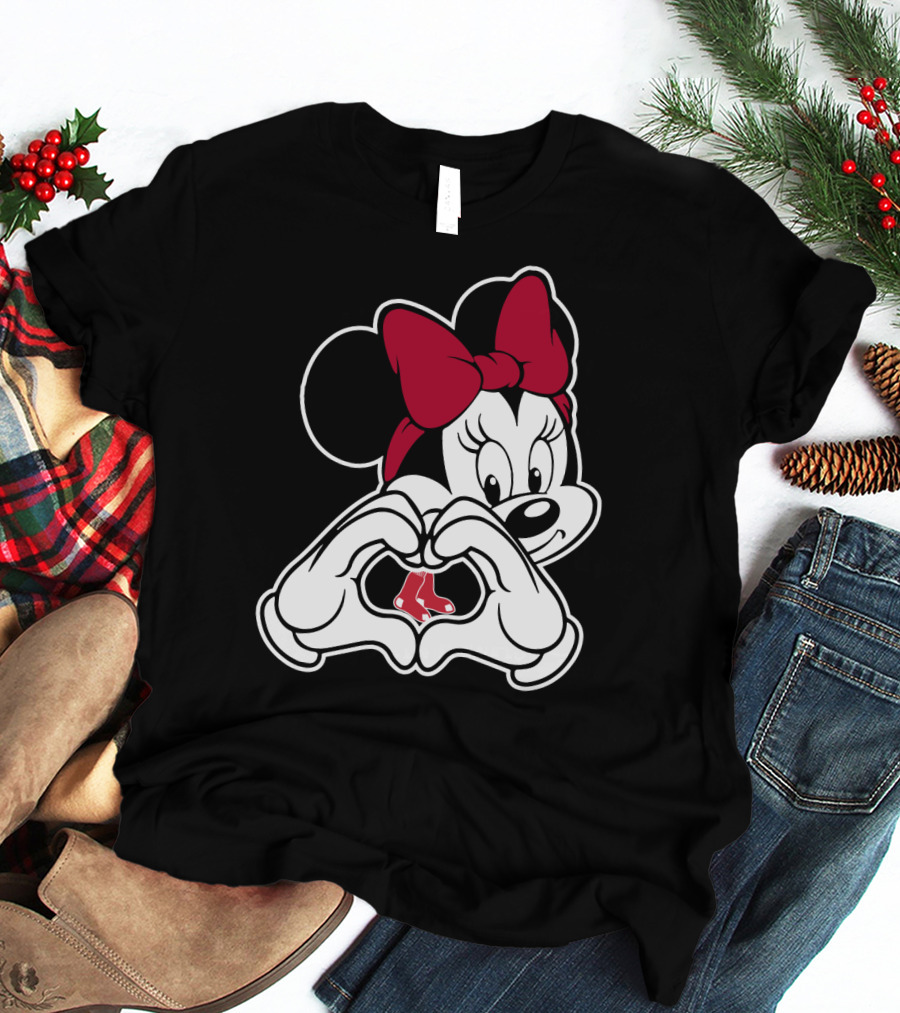 Minnie Mouse Heart Hands Boston Red Sox T-Shirt