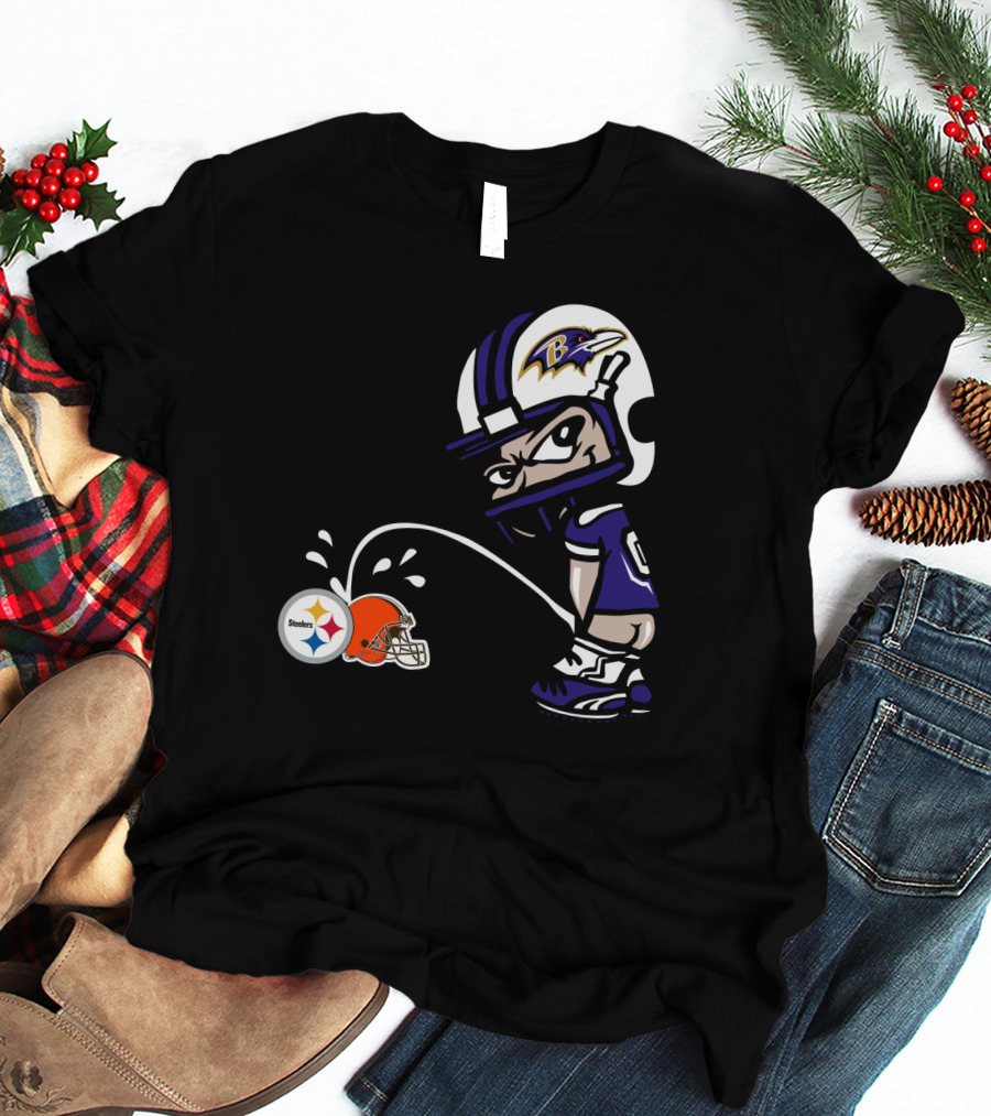 Baltimore Ravens Rivalry Steelers Browns Humorous Cartoon T-Shirt