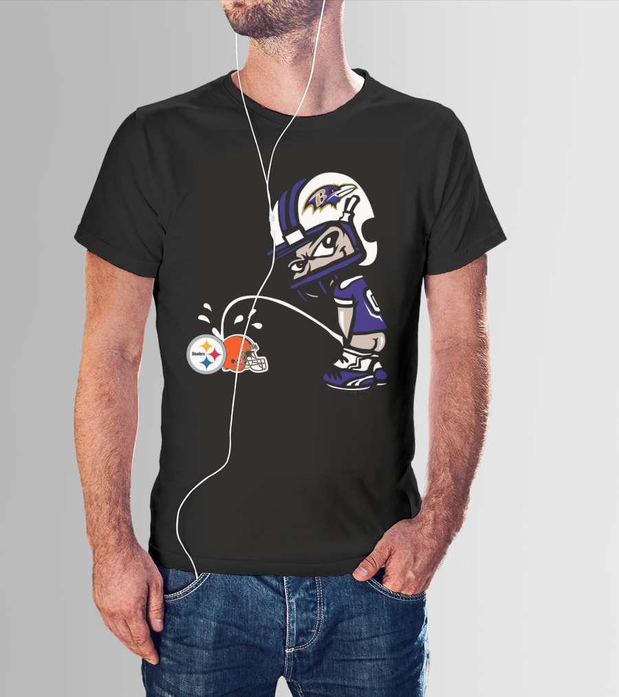 Baltimore Ravens Rivalry Steelers Browns Humorous Cartoon T-Shirt
