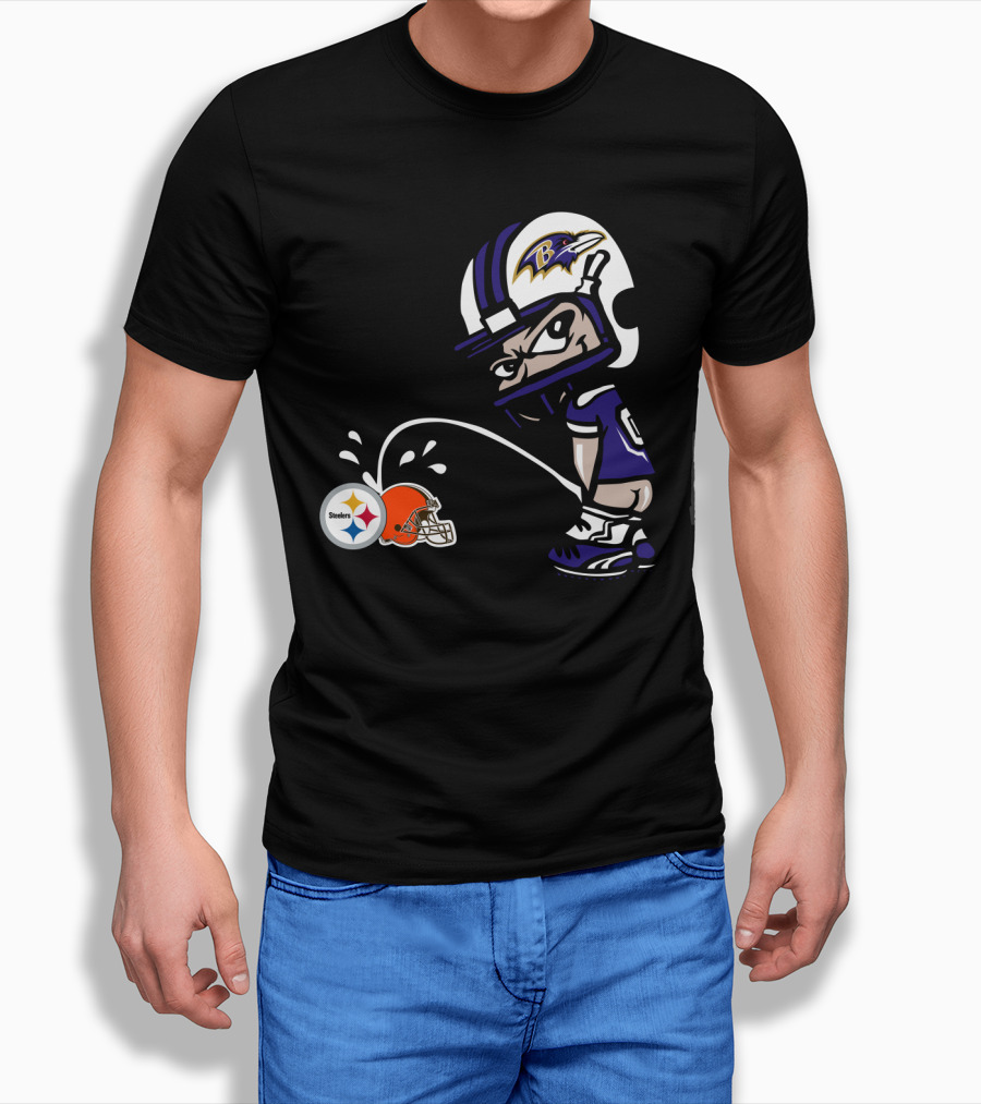 Baltimore Ravens Rivalry Steelers Browns Humorous Cartoon T-Shirt