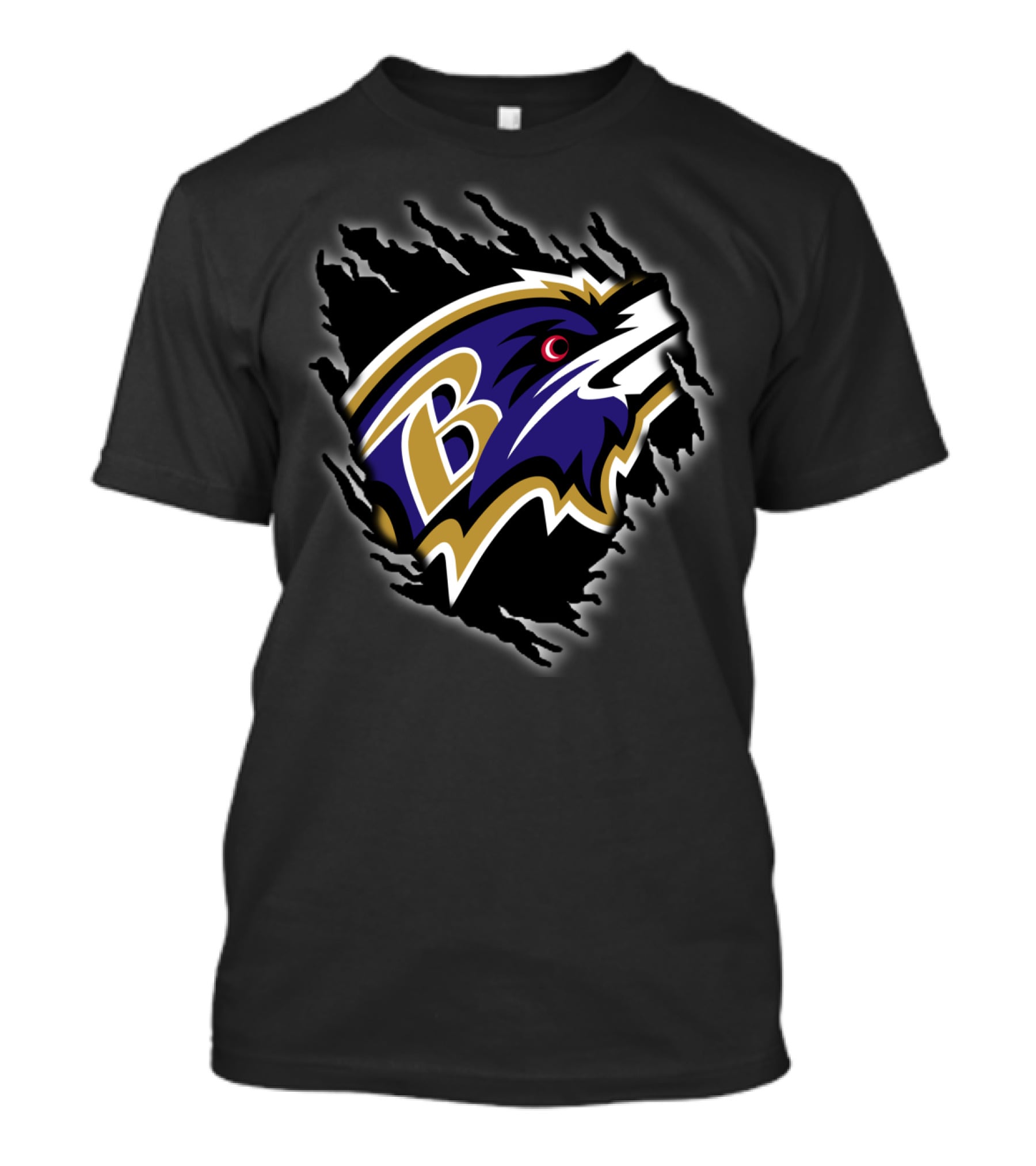 Baltimore Ravens Nfl Team Logo With Claw Marks On Dark T-Shirt
