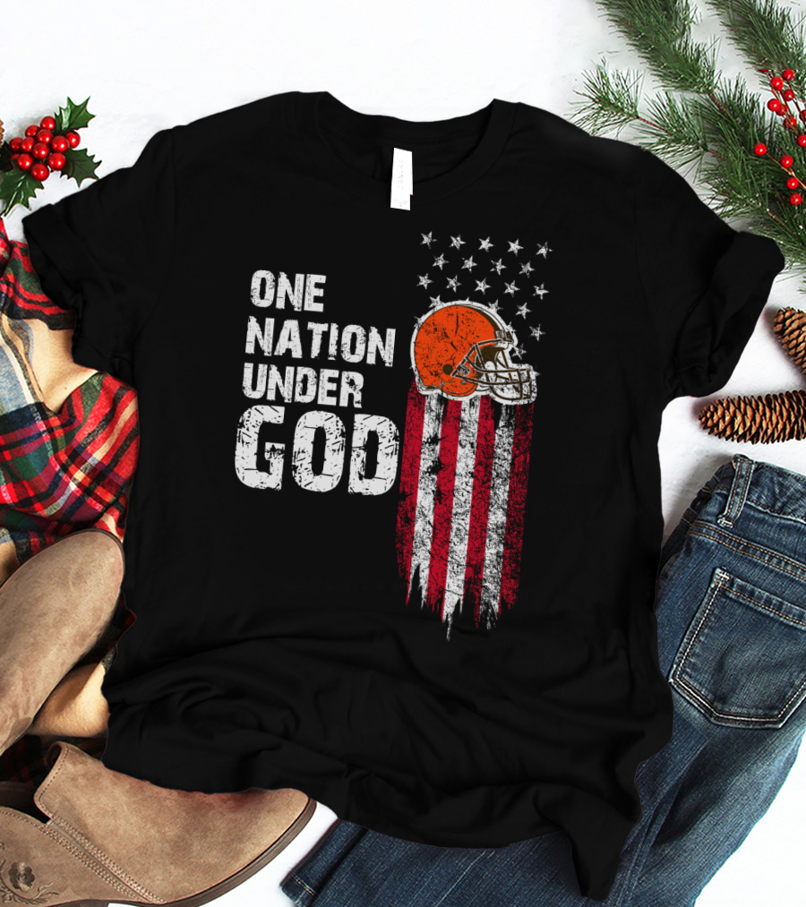 Cleveland Browns One Nation Under God Flag Helmet Stars Stripes T-Shirt