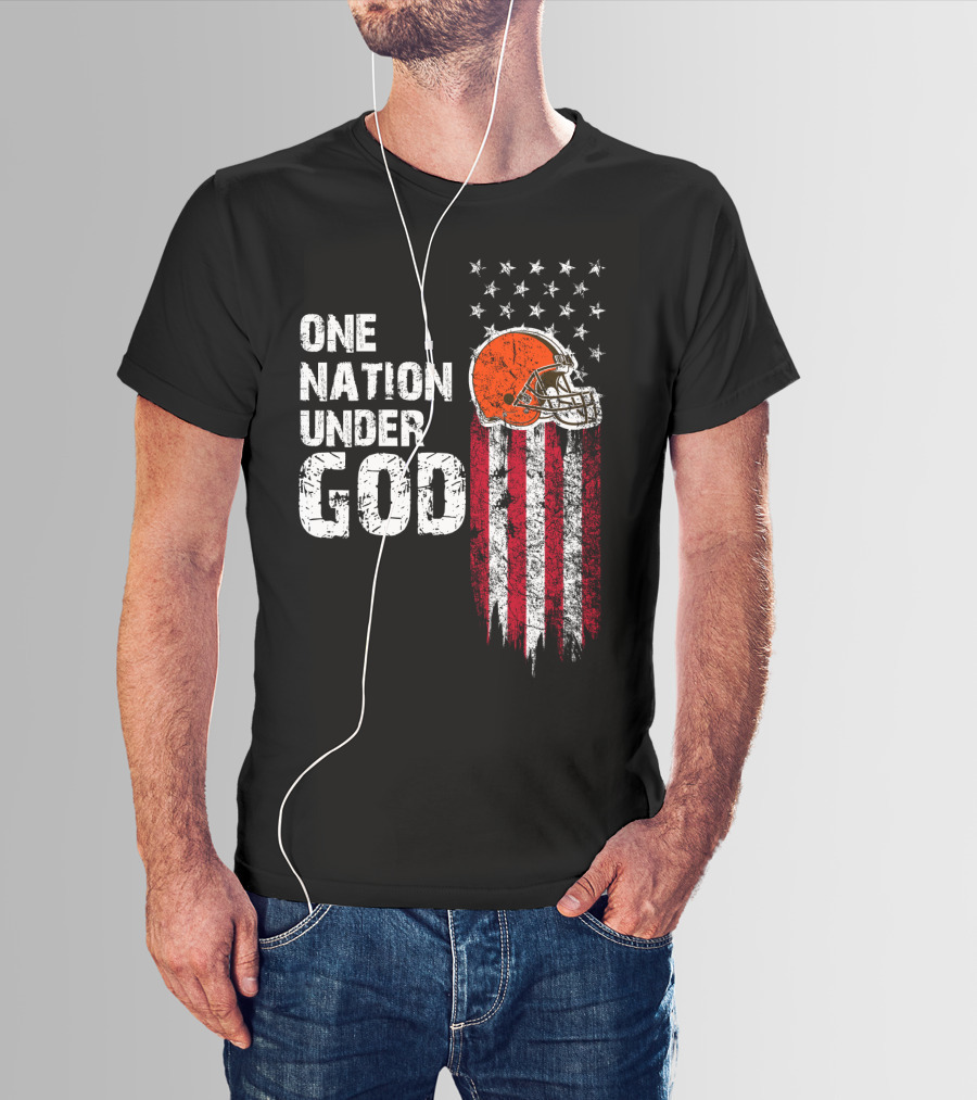 Cleveland Browns One Nation Under God Flag Helmet Stars Stripes T-Shirt