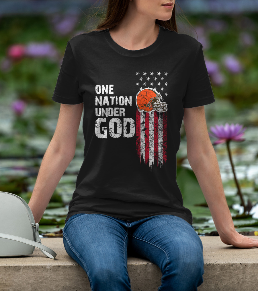 Cleveland Browns One Nation Under God Flag Helmet Stars Stripes T-Shirt