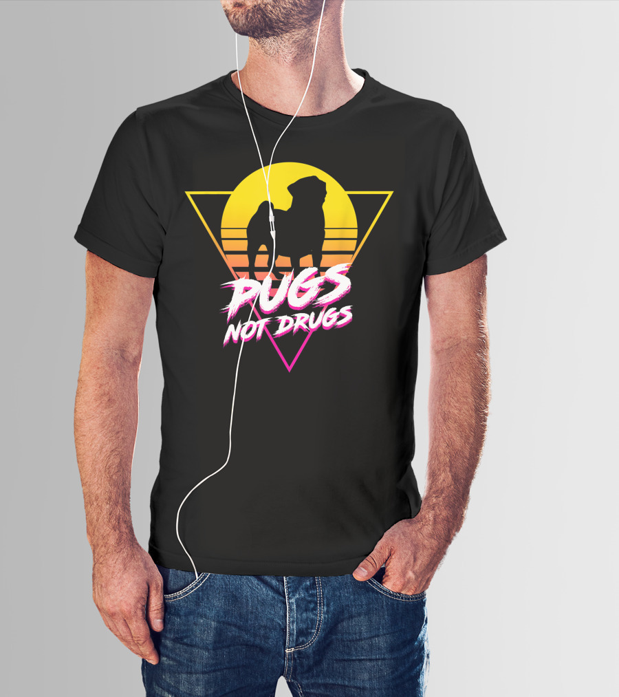 Pugs Not Drugs Retro Sunset Triangle T-Shirt