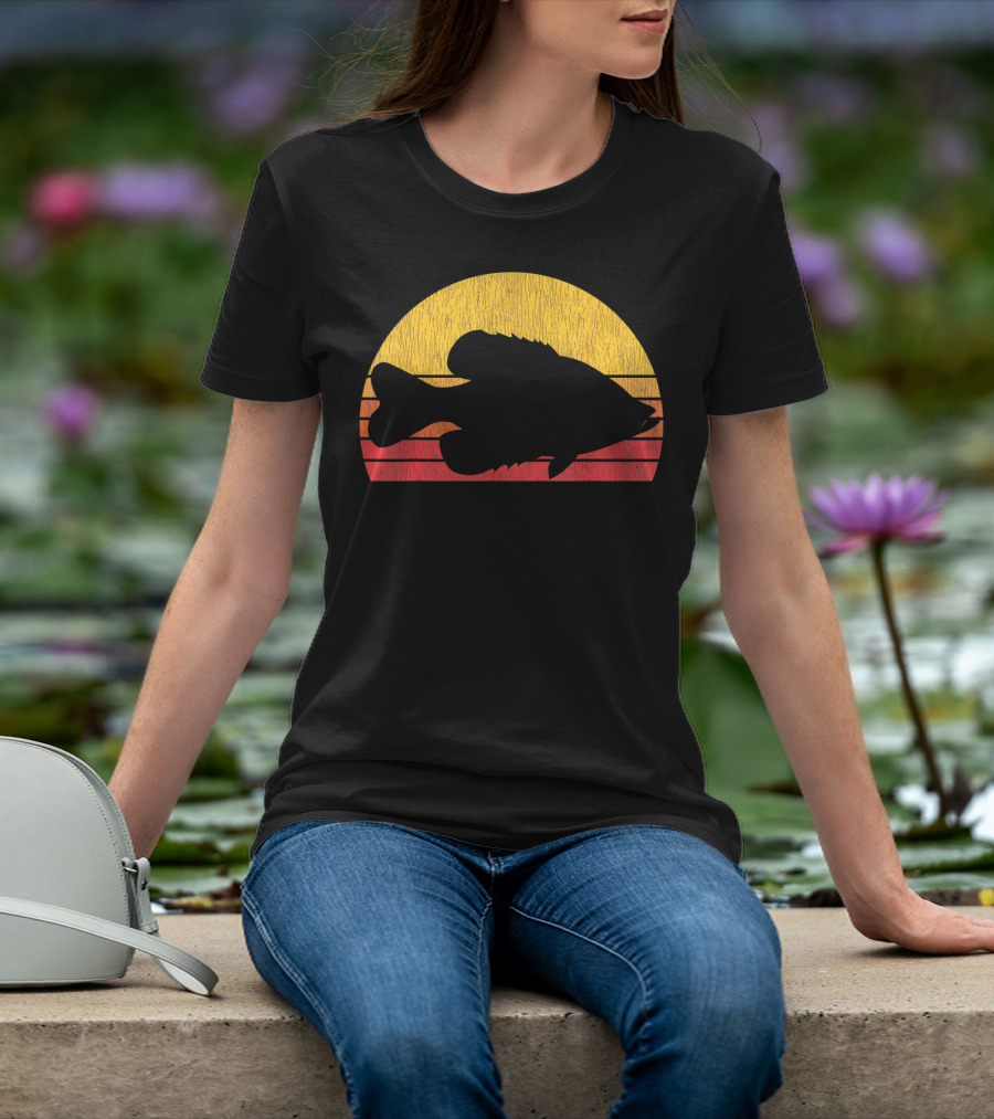 Crappie Fishing Fisherman Retro Sunset T-Shirt