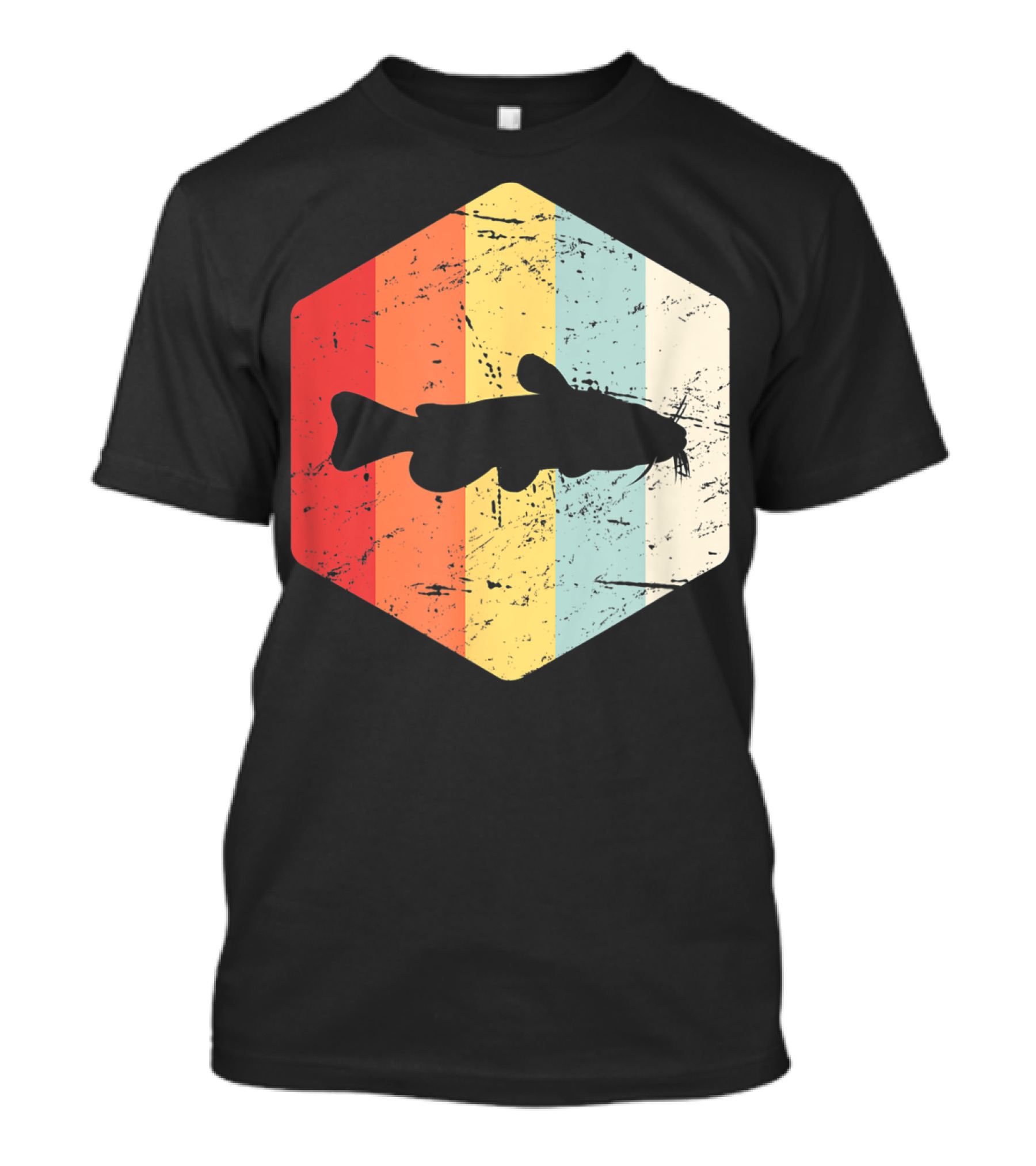 Retro Vintage Catfish Fresh Water Fish Fishing Stripes T-Shirt