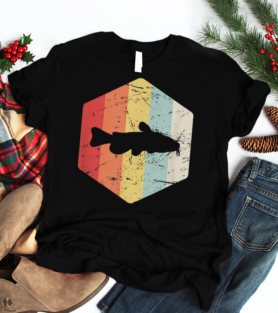 Retro Vintage Catfish Fresh Water Fish Fishing Stripes T-Shirt