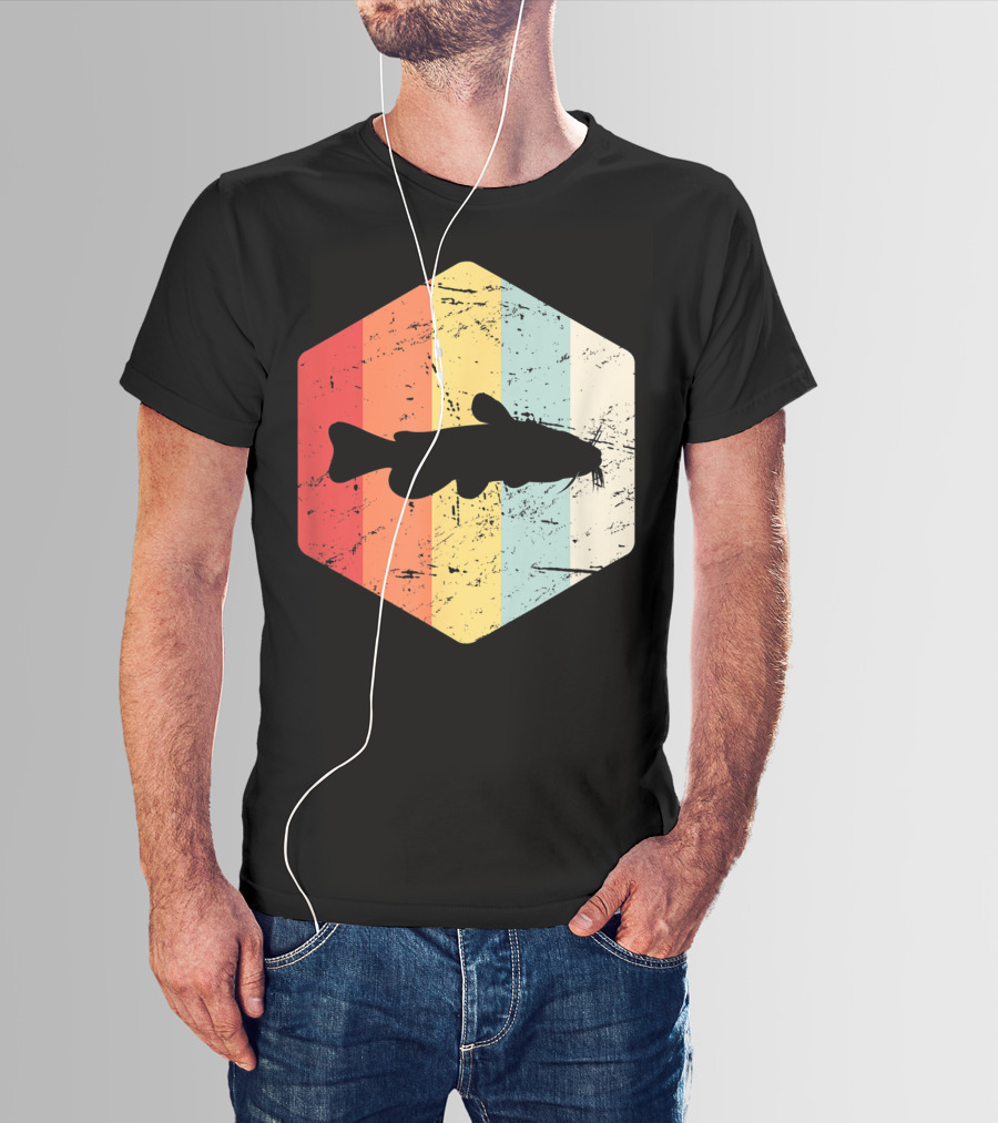 Retro Vintage Catfish Fresh Water Fish Fishing Stripes T-Shirt