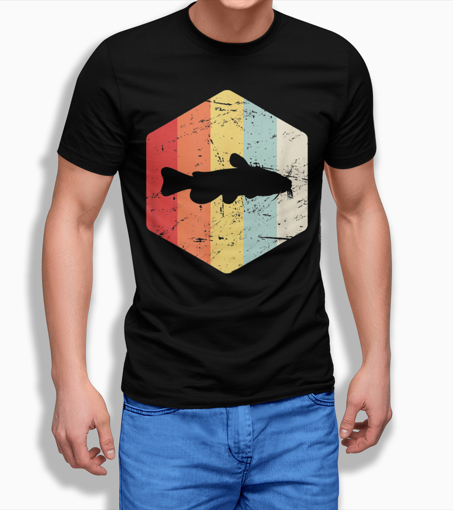 Retro Vintage Catfish Fresh Water Fish Fishing Stripes T-Shirt