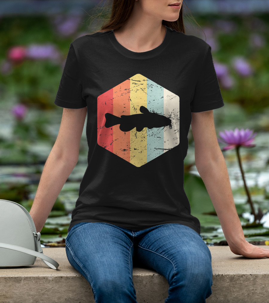 Retro Vintage Catfish Fresh Water Fish Fishing Stripes T-Shirt
