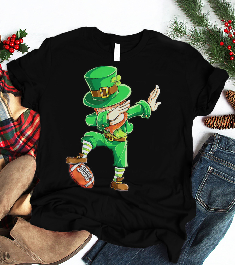 Dabbing Leprechaun On American Football Ball T-Shirt