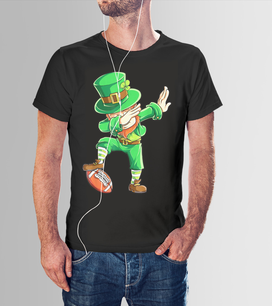 Dabbing Leprechaun On American Football Ball T-Shirt