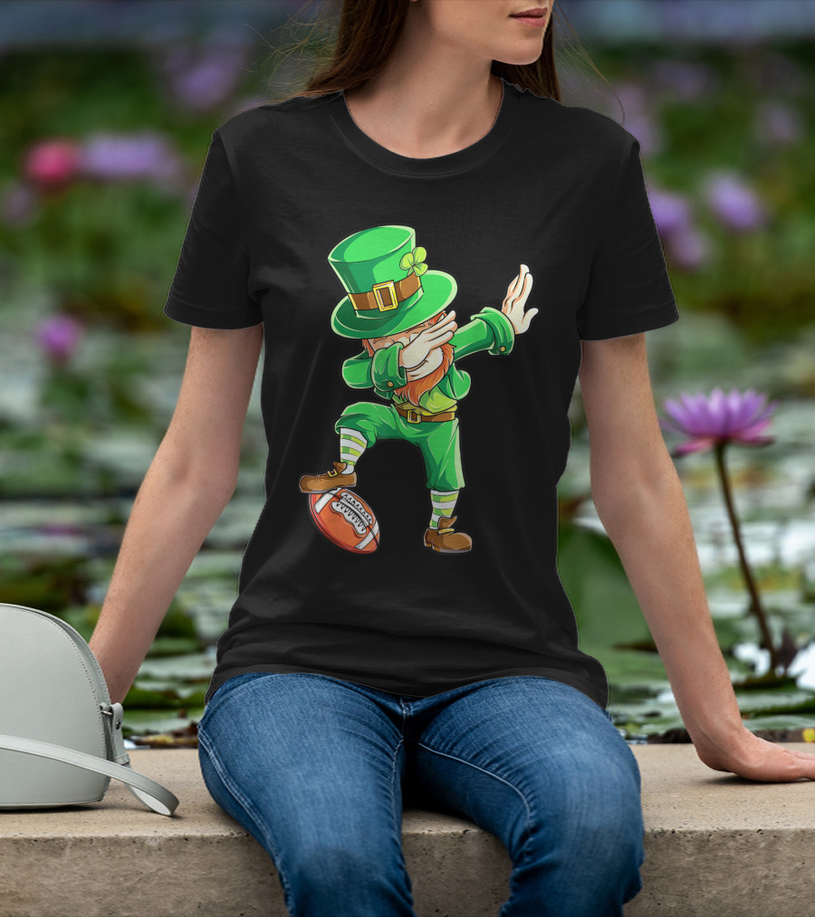Dabbing Leprechaun On American Football Ball T-Shirt