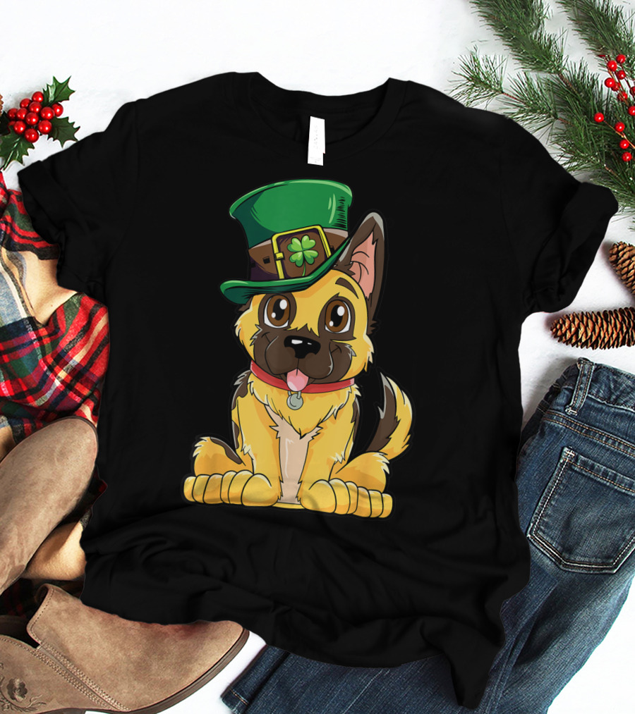 German Shepherd In Leprechaun Hat St Patricks Day Dog T-Shirt