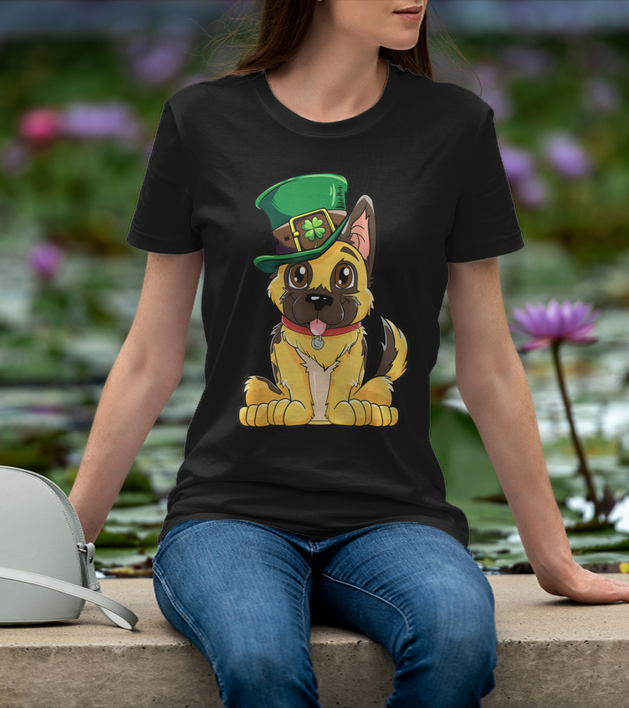 German Shepherd In Leprechaun Hat St Patricks Day Dog T-Shirt