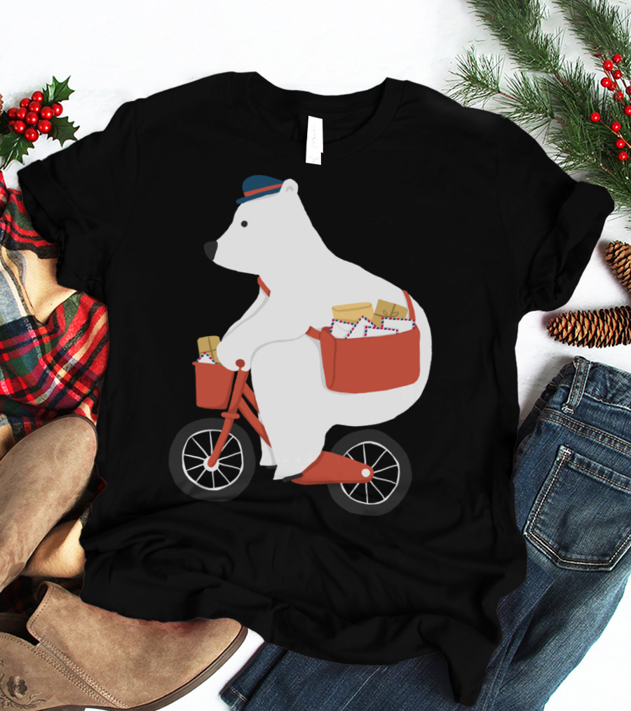 Hey Mr Postman Polar Bear Bicycle Mail Delivery T-Shirt