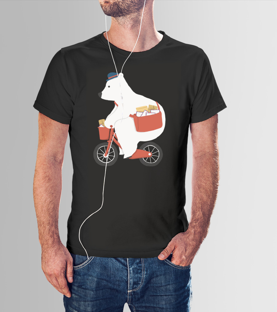 Hey Mr Postman Polar Bear Bicycle Mail Delivery T-Shirt