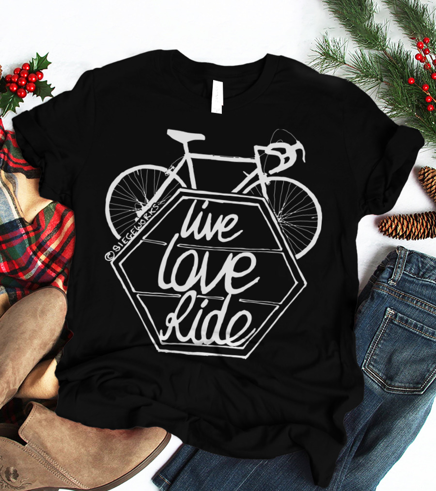 Live Love Ride Bicycle Black Hexagon Design By Siegeworks T-Shirt
