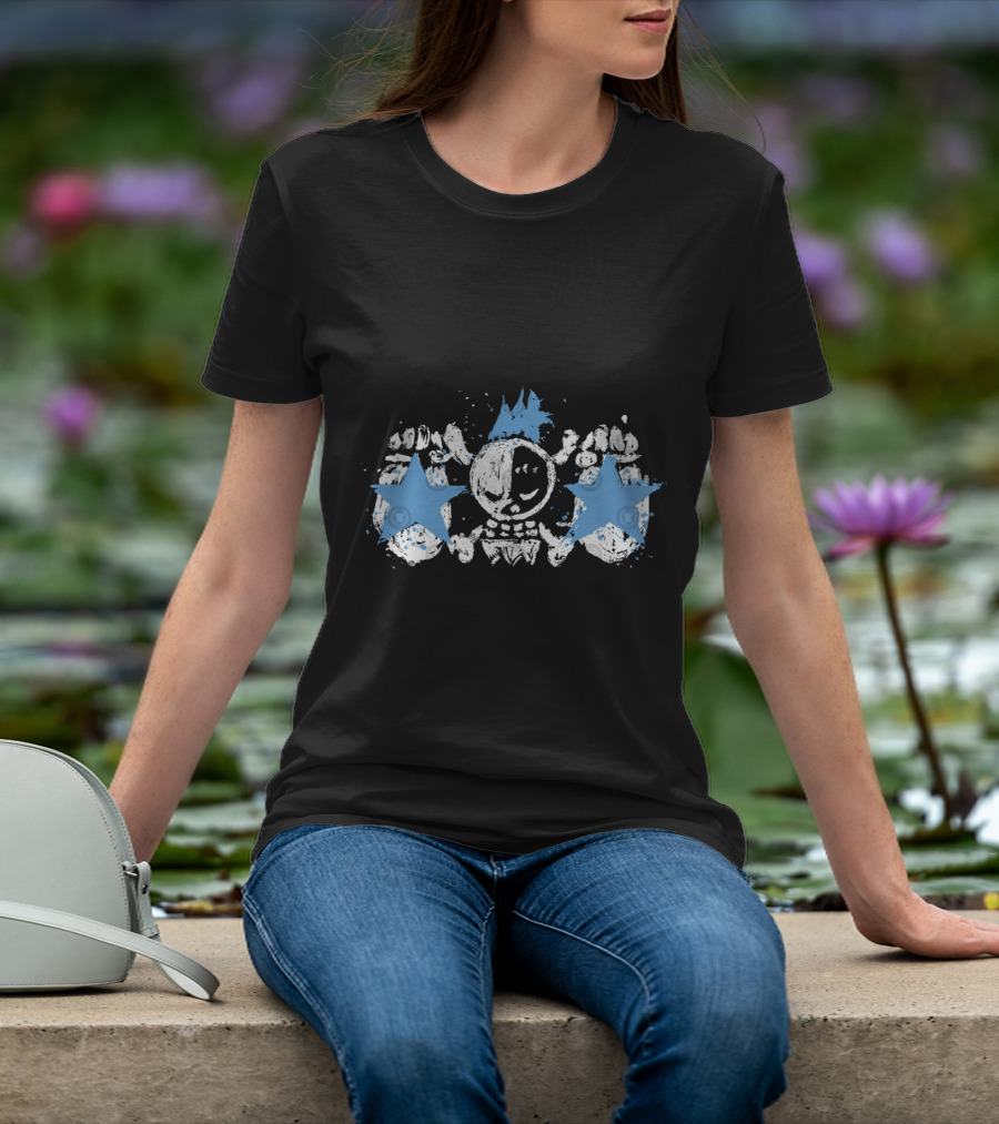 Franky Jolly Roger Skull With Blue Stars And Crown T-Shirt